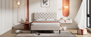 Full Size Upholstered Linen Platform Bed