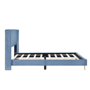 Queen Size Corduroy Platform Bed with Metal Legs