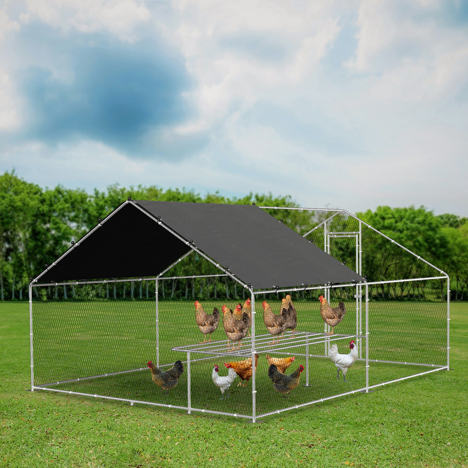 Large Metal Walk-In Chicken Coop with Waterproof and UV Protection Cover - 9.8' W x 13.1' L x 6.6' H