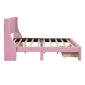 Full Size Velvet Upholstered Platform Bed with Large Drawer