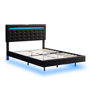 Full Size Floating Bed Frame with LED Lights and USB Charging