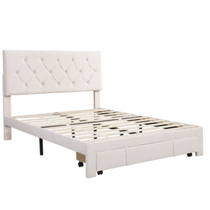 Full Size Velvet Upholstered Platform Bed with Large Drawer