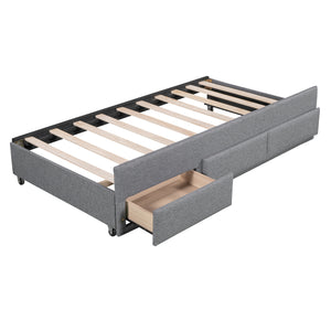 Full Size Upholstered Platform Bed with Pull-out Twin Size Trundle and 3 Drawers