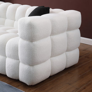 62.2length ,35.83\" deepth ,human body structure for USA people, marshmallow sofa,boucle sofa ,White color,3 seater