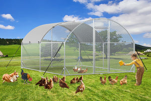 Large Metal Chicken Coop Upgrade Tri-Supporting Wire Mesh Chicken Run,Chicken Pen with Water-Resident & Anti-UV Cover,Duck Rabbit House Outdoor (10'W x 13'L x 6.5'H)