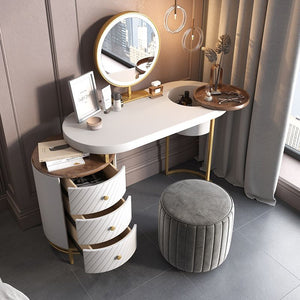 Modern Makeup Vanity Table With LED Lighted Mirror With Movable Top