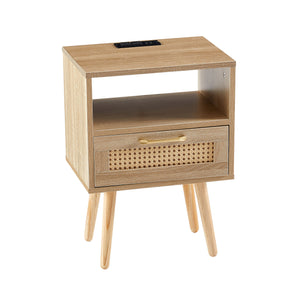 15.75" Rattan End Table with Power Outlet & USB Ports