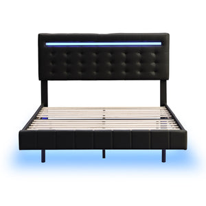 Full Size Floating Bed Frame with LED Lights and USB Charging