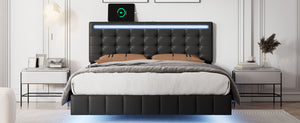 Full Size Floating Bed Frame with LED Lights and USB Charging