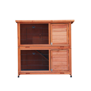 2-Story Waterproof Rabbit Hutch with Non-Slip Run and 2 Removable No-Leak Trays