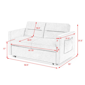 Loveseats Sofa Bed with Pull-out Bed;  Adjsutable Back and Two Arm Pocket