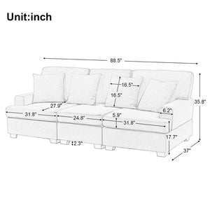 3 Seat Sofa with Removable Back and Seat Cushions and 4 Comfortable Pillows