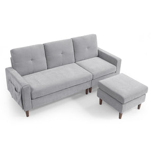 80' Convertible Sectional Sofa Couch;  3 Seats L-shape Sofa with Removable Cushions and Pocket;  Rubber Wood Legs