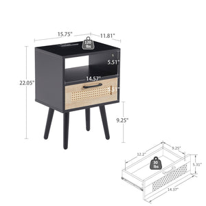 15.75" Rattan End table with Power Outlet & USB Ports