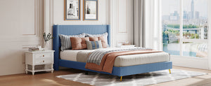 Queen Size Corduroy Platform Bed with Metal Legs