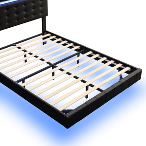 Full Size Floating Bed Frame with LED Lights and USB Charging