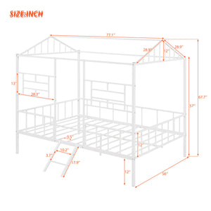 Full Size Metal House Bed Frame with Slatted Support - No Box Spring Needed