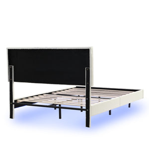 Full Size Floating Bed Frame with LED Lights and USB Charging