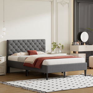 Full Size Upholstered Linen Platform Bed