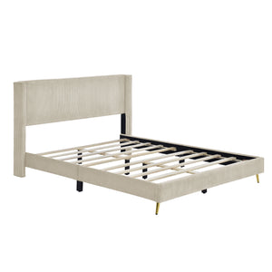 Queen Size Corduroy Platform Bed with Metal Legs