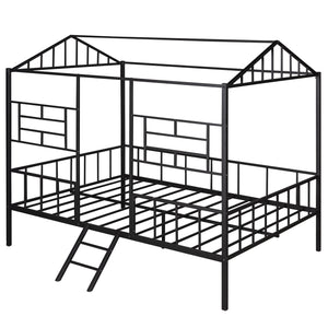 Full Size Metal House Bed Frame with Slatted Support - No Box Spring Needed