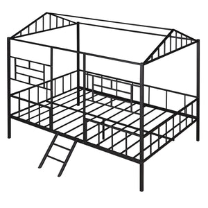 Full Size Metal House Bed Frame with Slatted Support - No Box Spring Needed