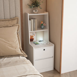 Nightstand with Lock and Charging station, storage cabinets with open dividers