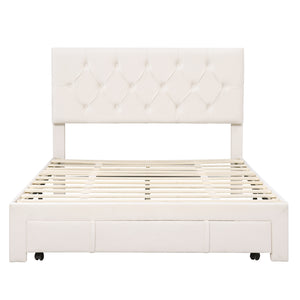 Full Size Velvet Upholstered Platform Bed with Large Drawer